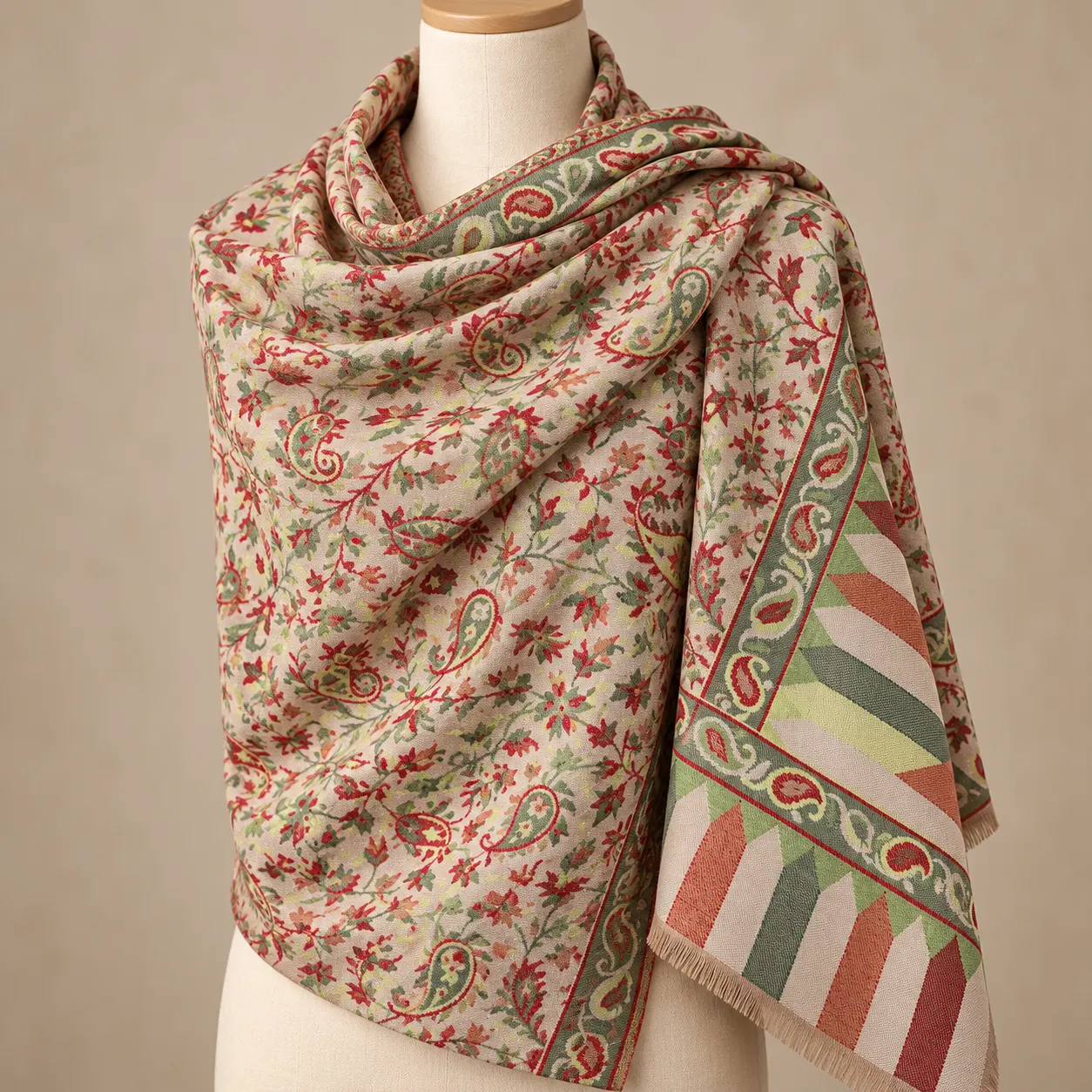 Cream Floral Paisley Kani Shawl