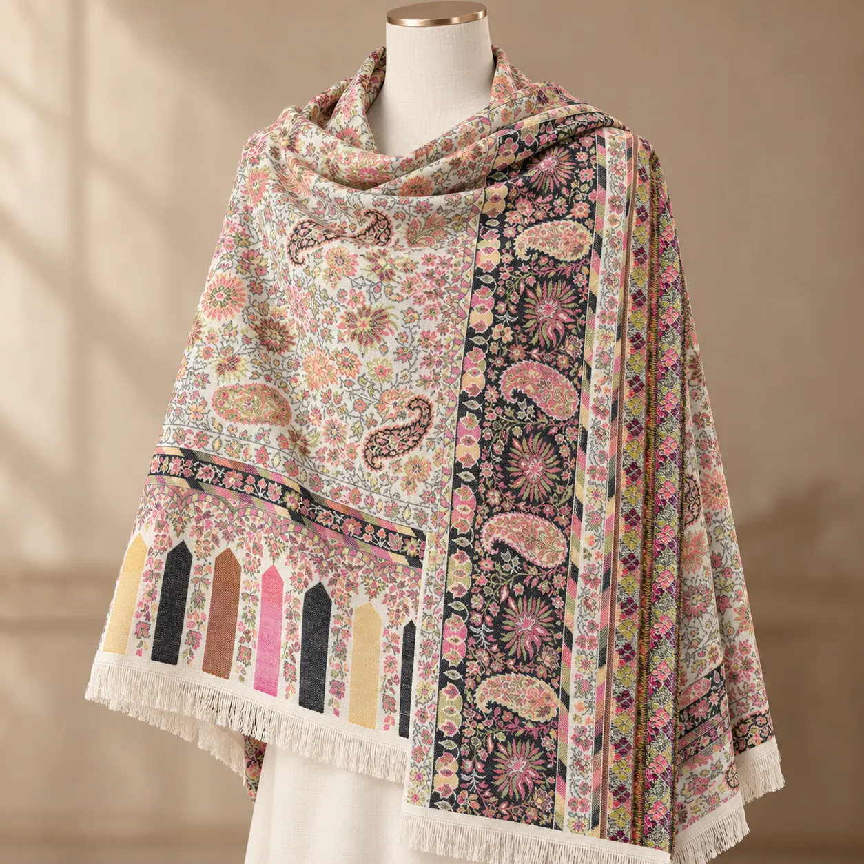 Ivory Multicolour Floral Kani Shawl